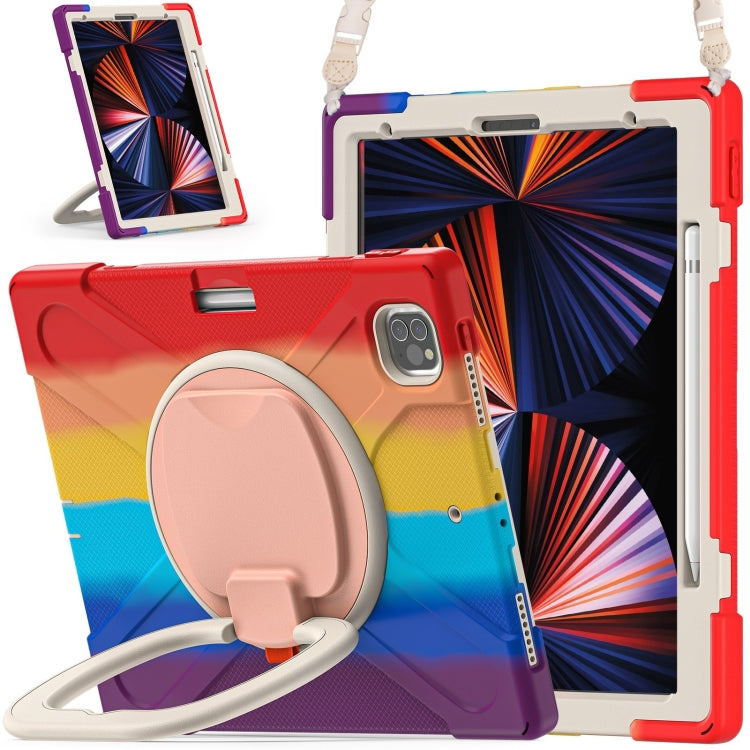 Silicone protective tablet case with kickstand holder and shoulder strap, multicolor
