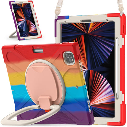 Silicone protective tablet case with kickstand holder and shoulder strap, multicolor