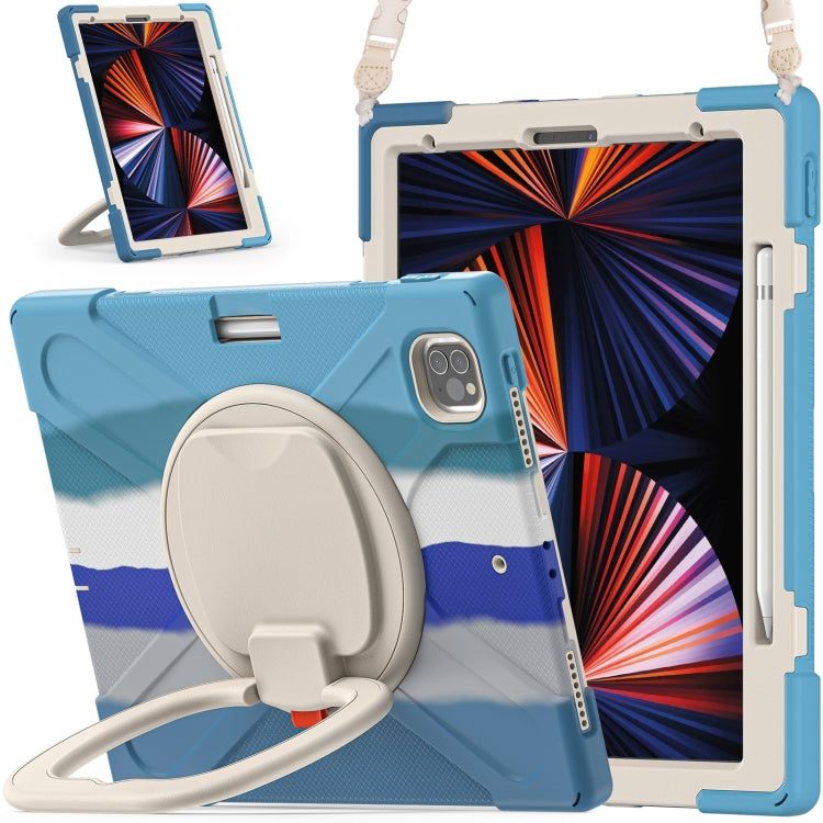 Silicone protective tablet case with kickstand holder and shoulder strap, light blue