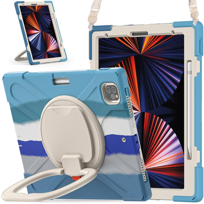 Silicone protective tablet case with kickstand holder and shoulder strap, light blue