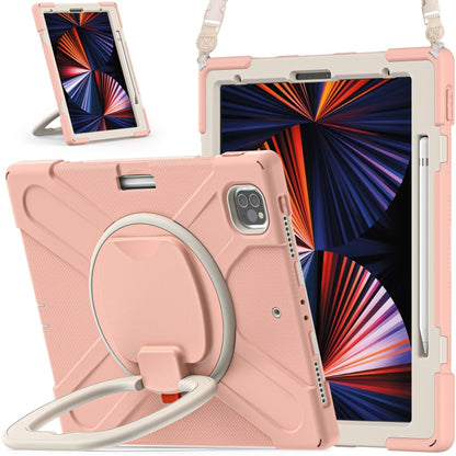 Silicone protective tablet case with kickstand holder and shoulder strap, pink