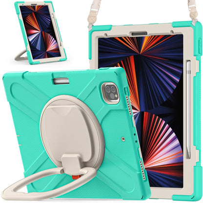 Silicone protective tablet case with kickstand holder and shoulder strap, teal green