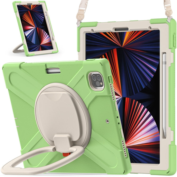 Silicone protective tablet case with kickstand holder and shoulder strap, lime green