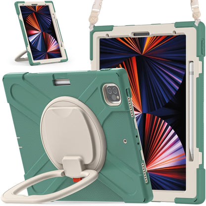 Silicone protective tablet case with kickstand holder and shoulder strap, deep teal