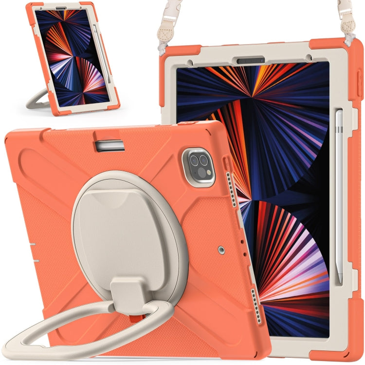 Silicone protective tablet case with kickstand holder and shoulder strap, coral orange