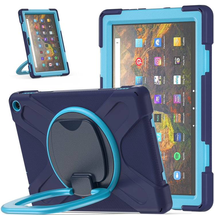 Silicone protective tablet case with kickstand holder and shoulder strap, navy blue