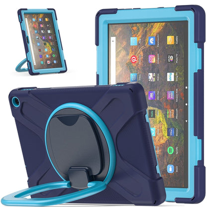 Silicone protective tablet case with kickstand holder and shoulder strap, navy blue