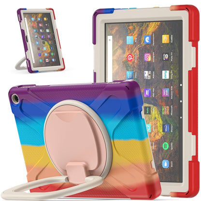 Red and blue protective tablet case with built-in stand ring for hands-free viewing