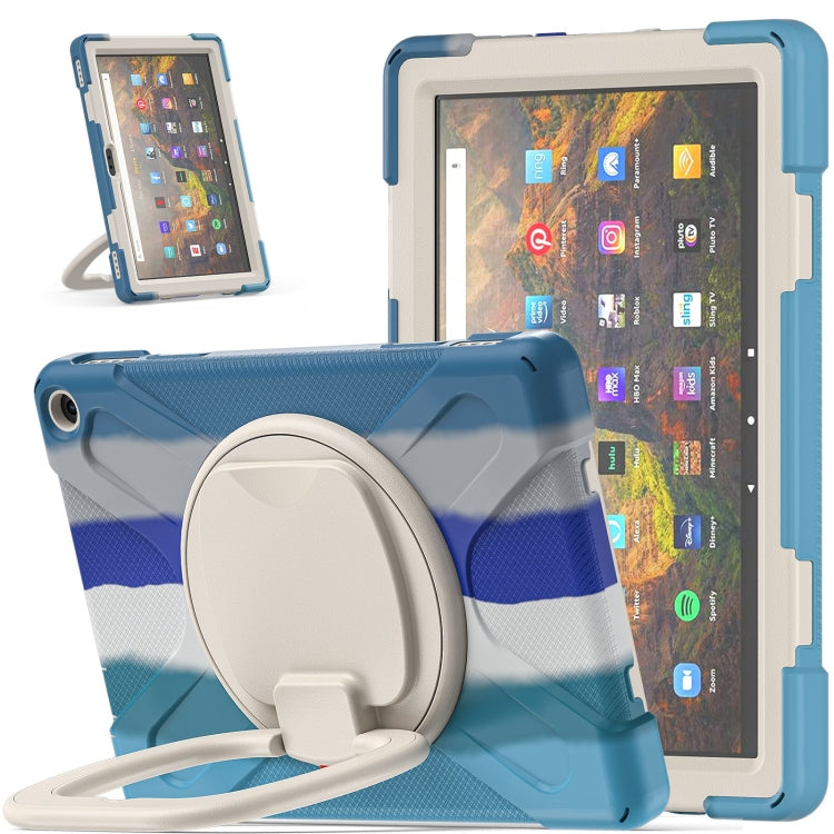 Blue protective tablet case with built-in stand ring for hands-free viewing