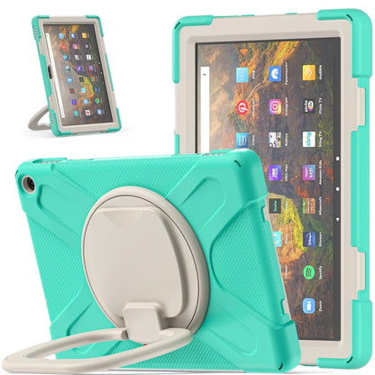 Teal protective tablet case with built-in stand ring for hands-free viewing