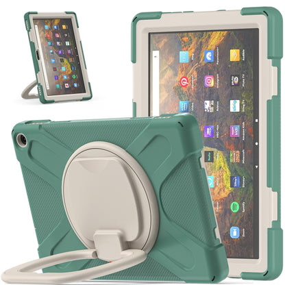 Green protective tablet case with built-in stand ring for hands-free viewing