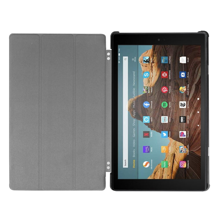 Kindle Fire HD 10 leather flip case, light gray tri-fold cover