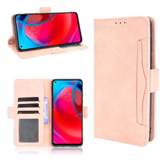 Pink leather wallet-style phone case with card slots and flip cover, includes holder