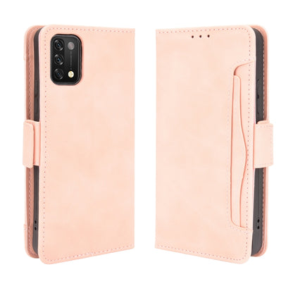 Pink leather wallet flip case with stitching and side strap, phone back covered