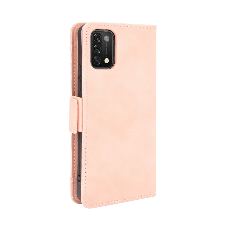 Pink leather flip phone case with camera cutout and side grip strap, back view