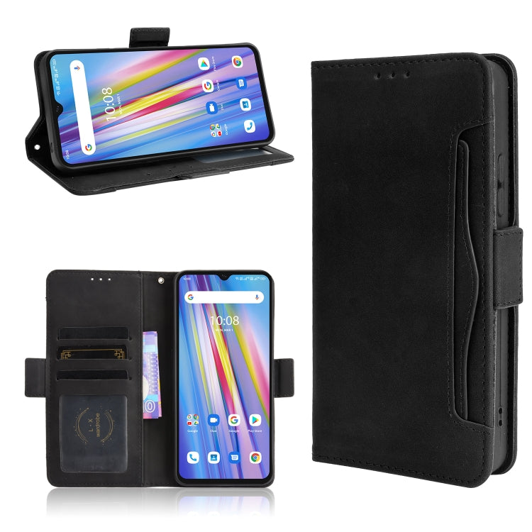 Black leather flip phone case with card slots and photo holder, phone front and back