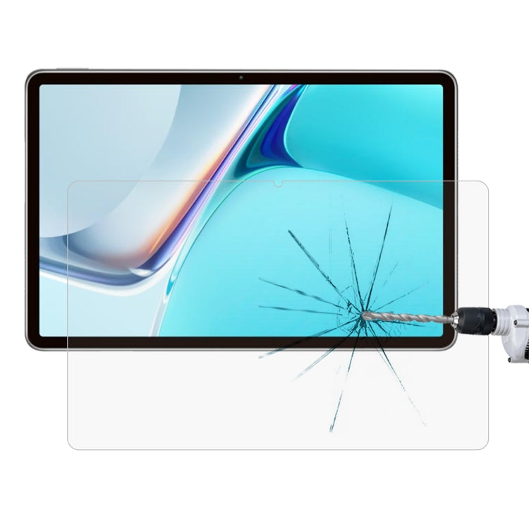 Explosion-proof 2.5D tempered glass screen protector on a tablet, with cracked screen effect