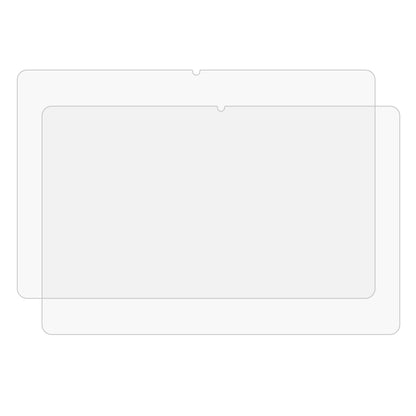 Clear tempered glass screen protector pieces with rounded corners and top notch