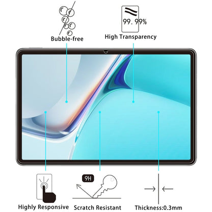 Tablet front with clear screen protector film and blue alignment markers