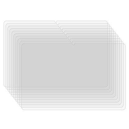 Tablet glass film set with 25 clear protective sheets stacked, rounded corners