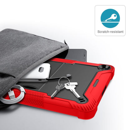 Red shockproof tablet case with kickstand, textured back, and protective corners
