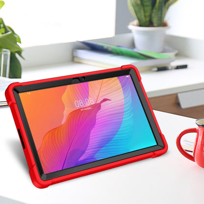 Red shockproof tablet case with open kickstand for landscape viewing