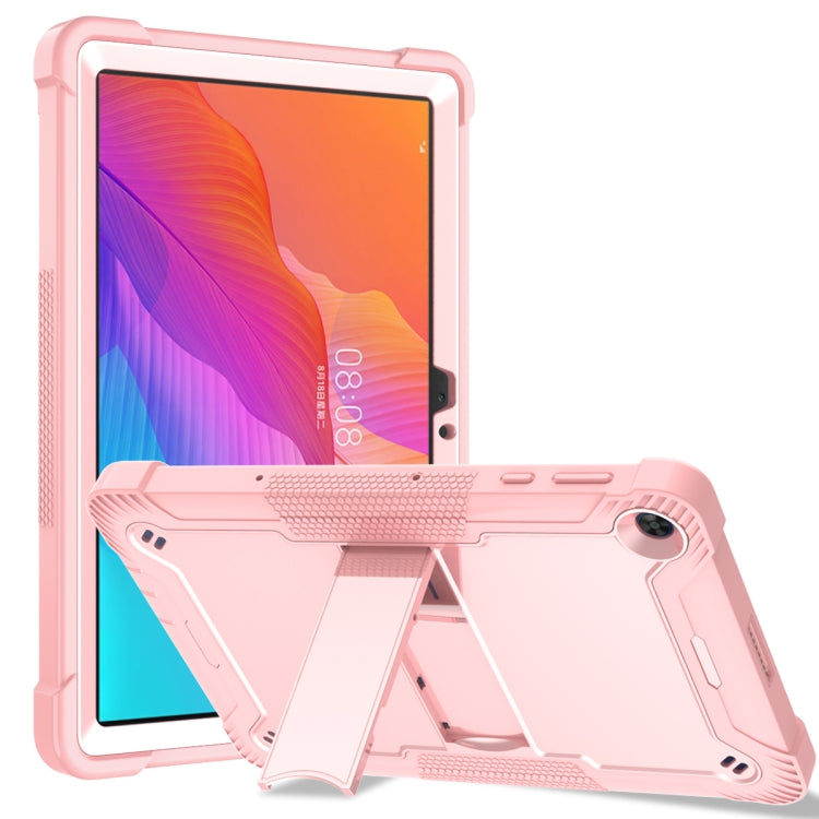 Pink and rose gold shockproof tablet case with built-in kickstand and camera opening