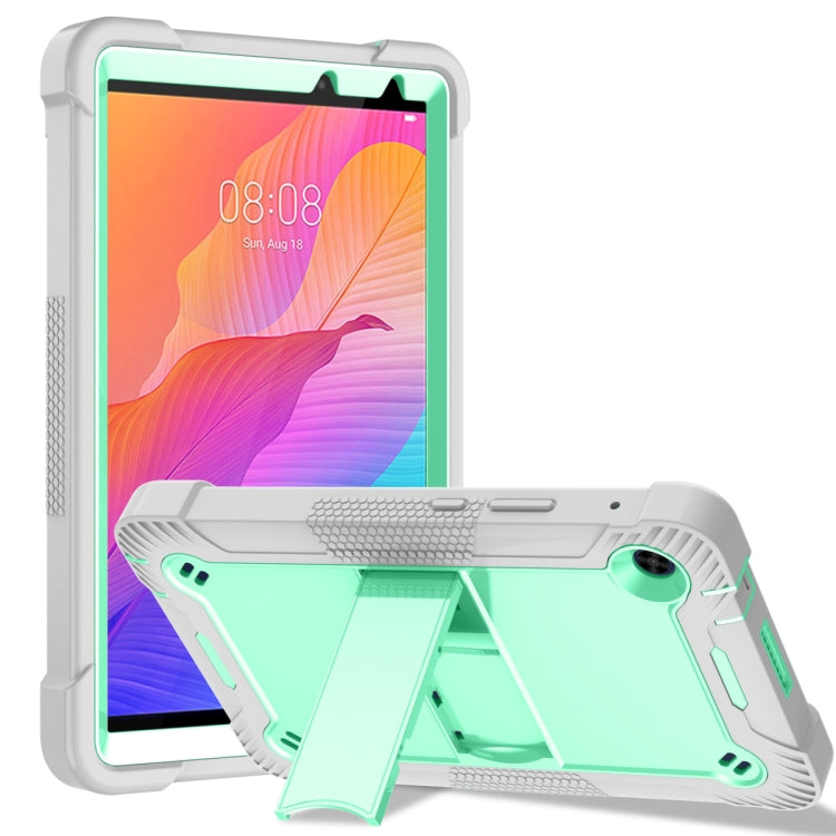 Shockproof tablet case with stand and holder, white with green accents, Huawei MatePad