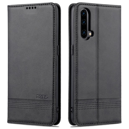 Black magnetic leather flip phone case with textured finish and card slots