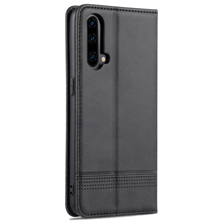 Black magnetic leather flip phone case with dual camera cutout and textured stripe