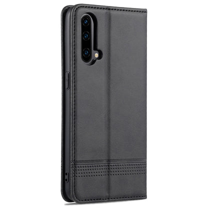 Black magnetic leather flip phone case with dual camera cutout and textured stripe