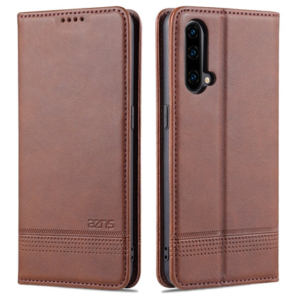 Light brown magnetic leather flip phone case with card holder and textured stripe