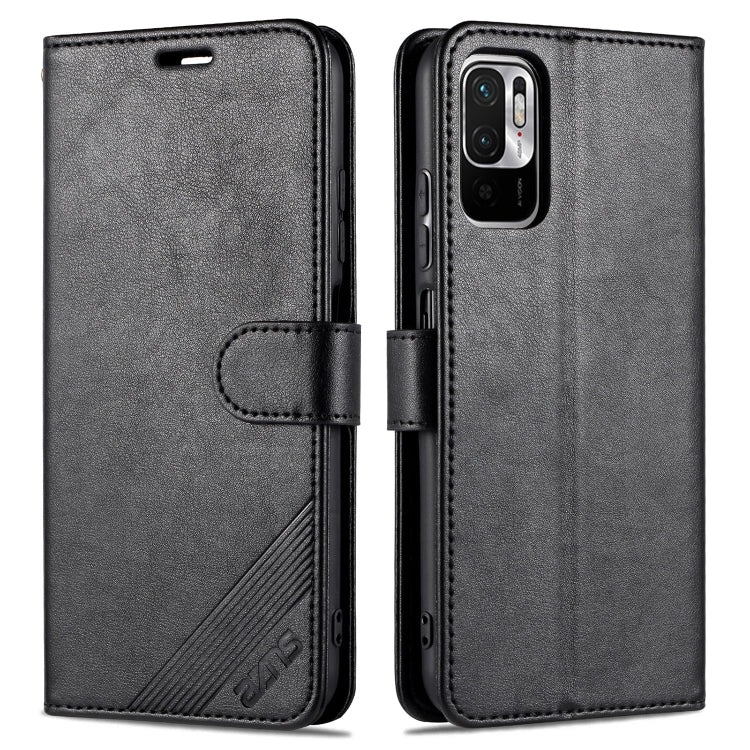 Black leather flip wallet phone case with holder and card slots, faux shearling texture