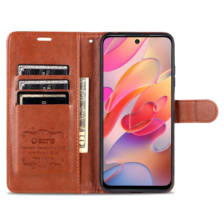 Brown leather flip wallet phone case with card slots and inner pockets, open view
