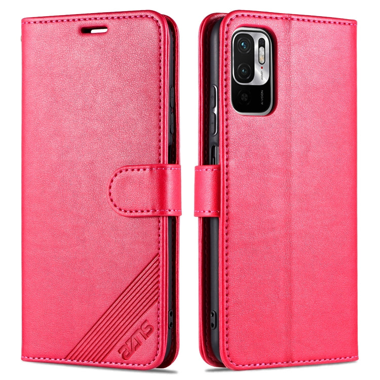 Red leather flip wallet phone case with holder and card slots, front and back