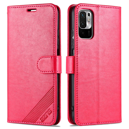 Red leather flip wallet phone case with holder and card slots, front and back
