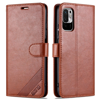 Brown leather flip wallet phone case with holder and card slots, front and back