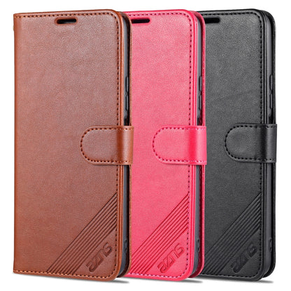 Flip leather phone cases in brown, red, and black with card slots and holder