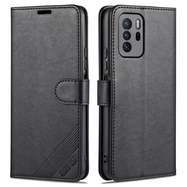 Black leather flip wallet phone case with holder and card slots, front and back