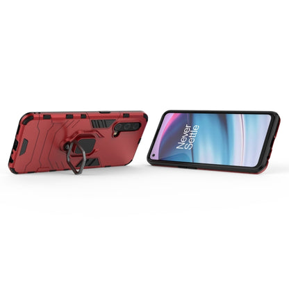 Red rugged shockproof phone case with magnetic ring holder, shown back and front.