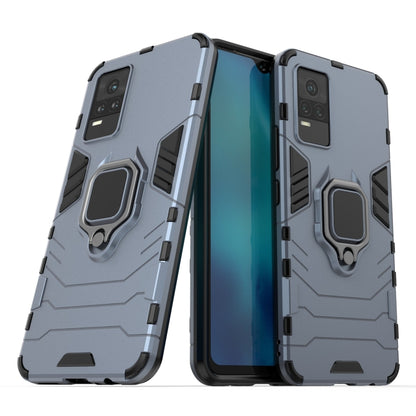 Shockproof phone case with magnetic ring holder, gray hard-shell with raised edges