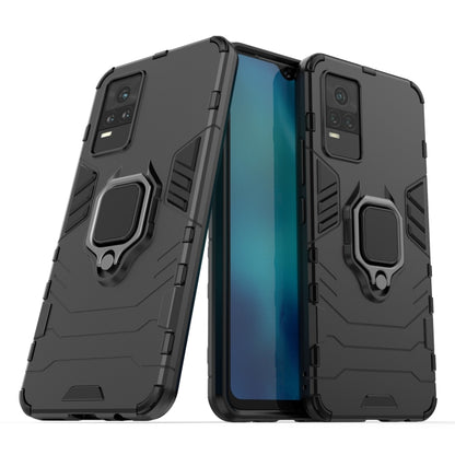 Shockproof phone case with magnetic ring holder, black textured armor shell
