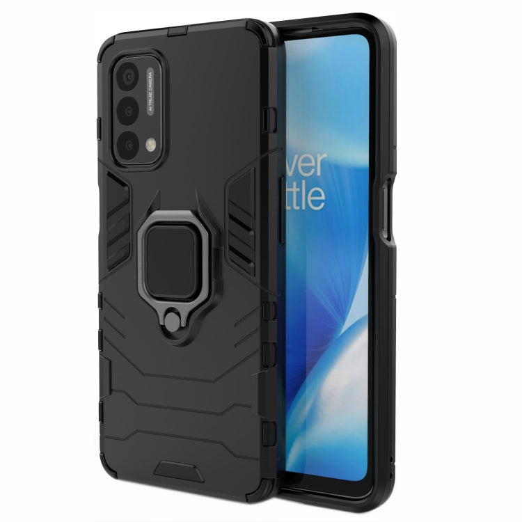 Shockproof PC and TPU phone case with magnetic ring holder, black