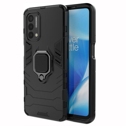 Shockproof PC and TPU phone case with magnetic ring holder, black