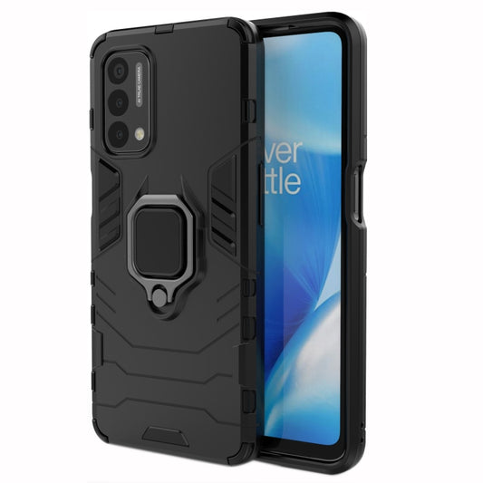 Shockproof PC and TPU phone case with magnetic ring holder, black