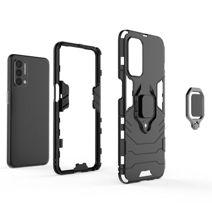 Shockproof phone case with magnetic ring holder, black; back and open frame