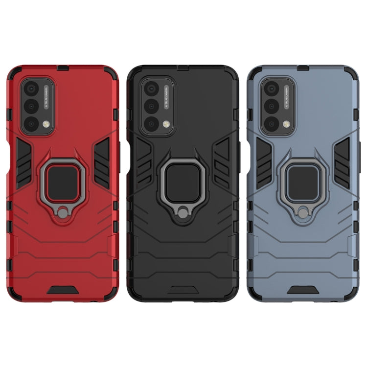 Shockproof phone cases with magnetic ring holder in red, black, and blue