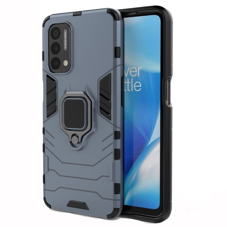 Shockproof phone case with magnetic ring holder, blue-gray