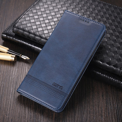 Dark blue leather wallet flip phone case with card-slot holder and textured finish