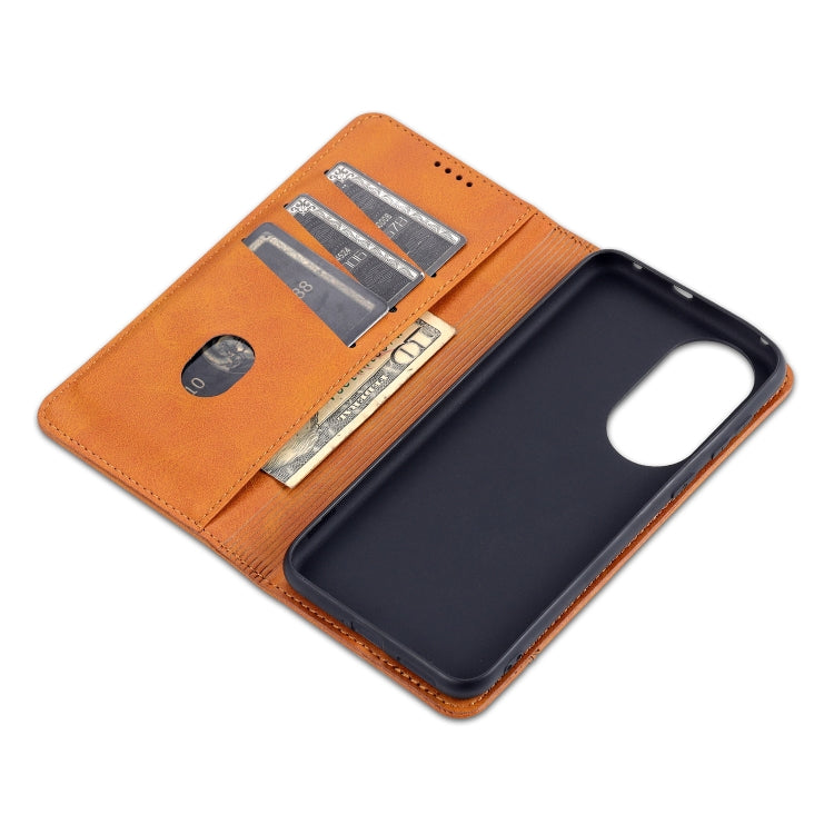 Orange leather flip phone case with card slots and magnetic holder